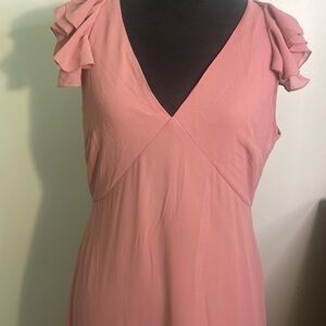 Lulu's Pink Ruffled Sheath Midi Dress